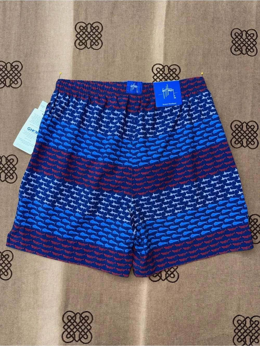 Guy Harvey NWT! Men's Mesh Inset Beachwear Swim Trunks In State Blue Size M